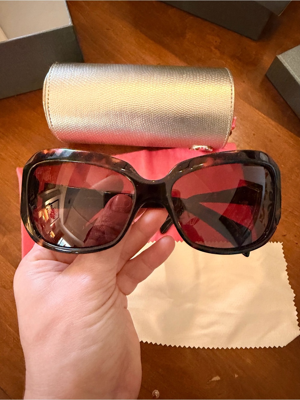 Judith Leiber Women's Tortoiseshell Sunglasses with Pink Crystal Decoration
